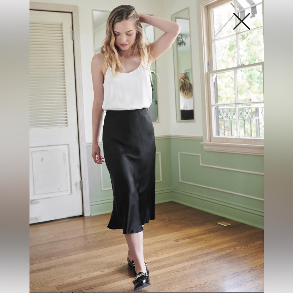 Quince Silk Black Midi Skirt